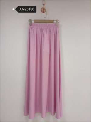 Gathered Midi Skirt – Pink Viscose – Fluid drape and elastic waist | XM Fashion Mfg