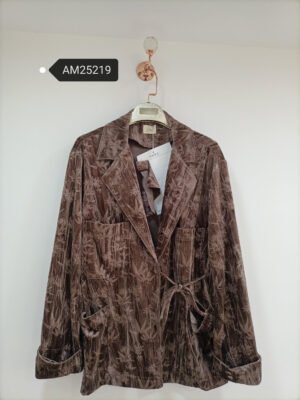 Velvet Burnout Wrap Jacket – Brown botanical burnout velvet | XM Fashion Mfg