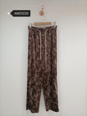 Velvet Burnout Relaxed Pants – Brown botanical burnout velvet trousers | XM Fashion Mfg