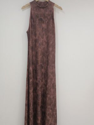 Textured Slinky Sleeveless Maxi Dress – Brown mottled high neck dress | XM Fashion Mfg