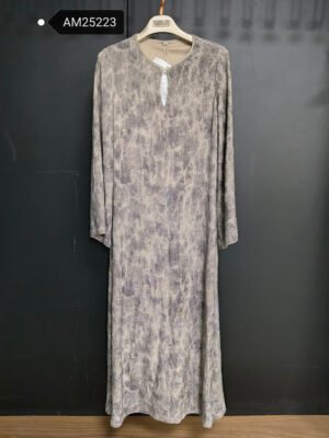 Textured Slinky Keyhole Midi Dress – Grey mottled long sleeve midi | XM Fashion Mfg