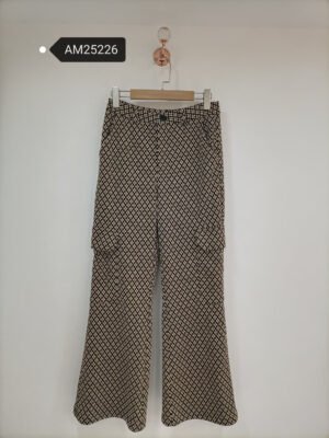 Geometric Print Cargo Trousers – Black and beige geometric floral pants | XM Fashion Mfg