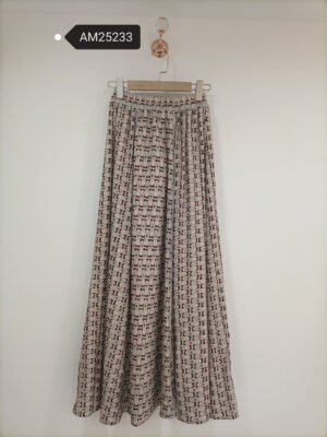 Geometric Print Wide-Leg Pants – Beige and brown geometric print trousers | XM Fashion Mfg