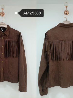 Fringed Suede Cropped Jacket – Dark Brown | MX Craft Studio