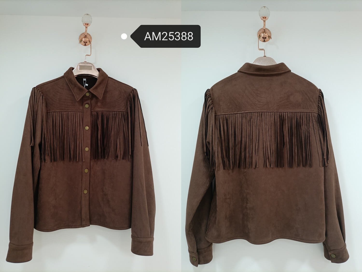 am25388 Fringed Suede Cropped Jacket – Dark Brown | MX Craft Studio