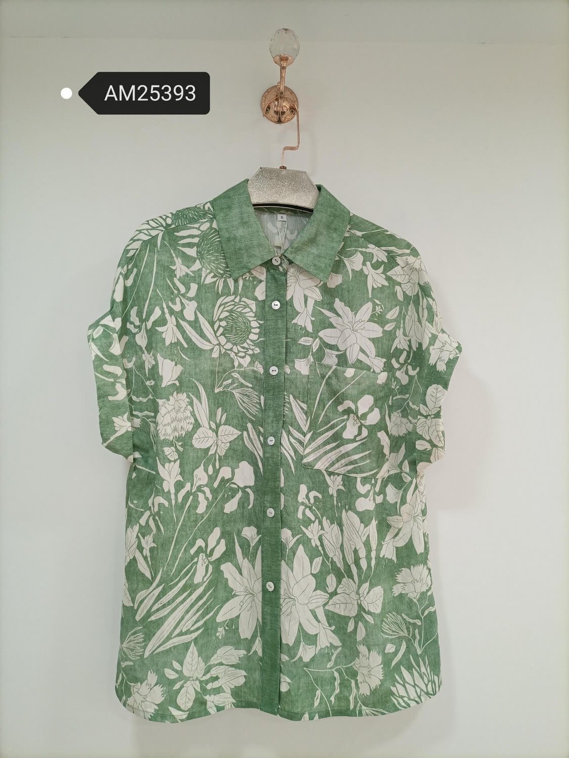 am25393 Floral Print Short Sleeve Shirt – Linen Blend | MX Craft Studio