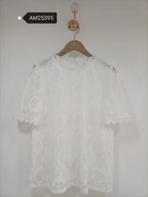 Lace Short Sleeve Blouse – Scalloped Trim | XM Fashion Mfg