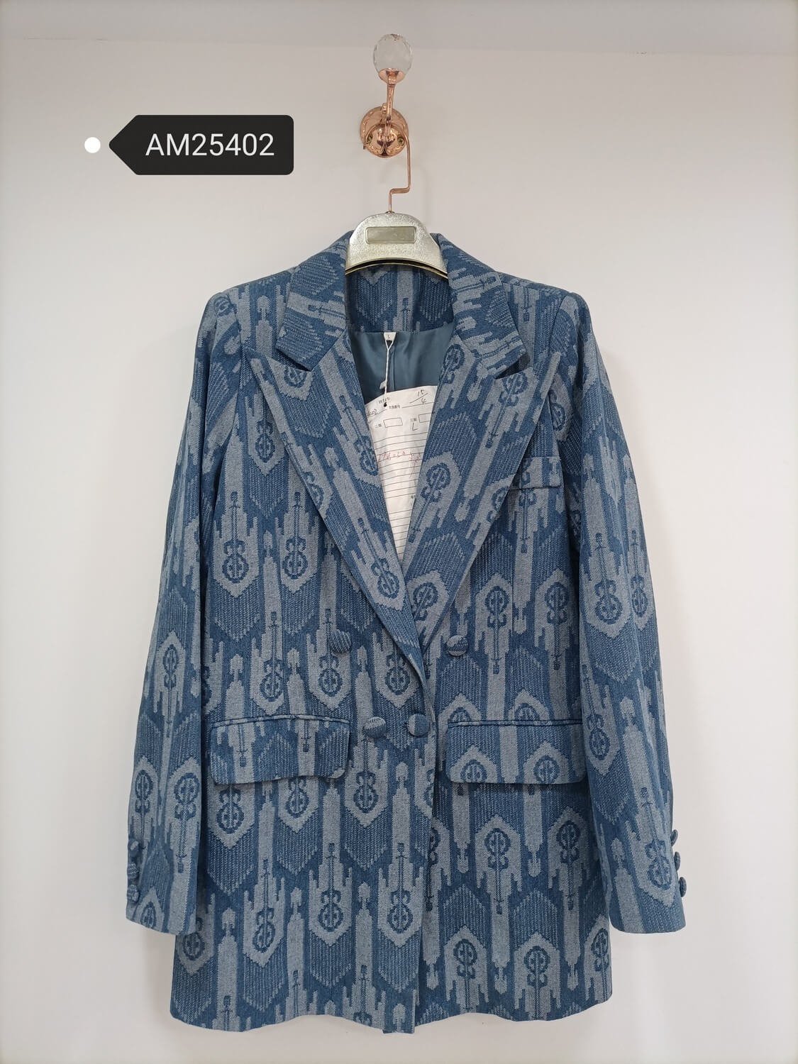 am25402 Ikat Pattern Double-Breasted Blazer | MX Craft Studio