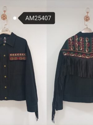 Folk Embroidered Fringe Jacket – Black | MX Craft Studio