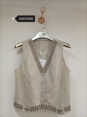 Embroidered Linen Tailored Vest | MX Craft Studio