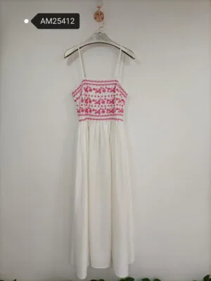 Embroidered Midi Dress – Pink Floral | XM Fashion Mfg