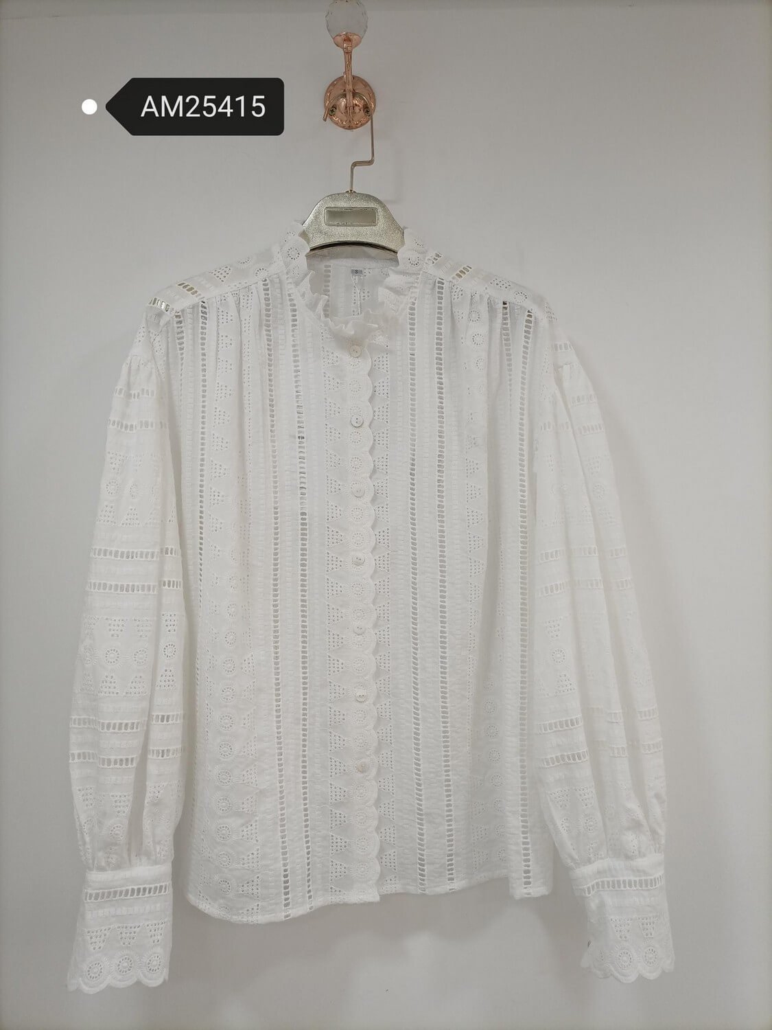 am25415 Eyelet Lace Long Sleeve Blouse – Pintucked | MX Craft Studio