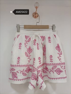 Embroidered Linen Shorts – Hot Pink Floral | MX Craft Studio