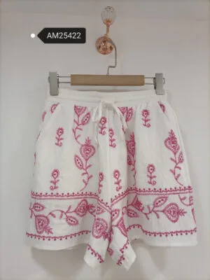 Embroidered Linen Shorts – Hot Pink Floral | XM Fashion Mfg