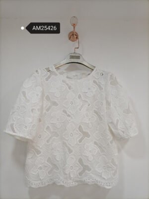 Floral Lace Short Sleeve Top – Sheer Panel | MX Craft Studio