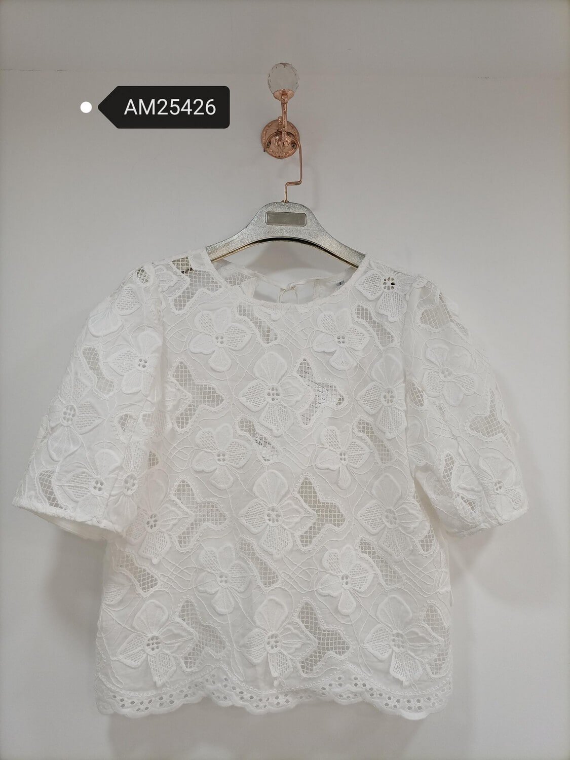 am25426 Floral Lace Short Sleeve Top – Sheer Panel | MX Craft Studio