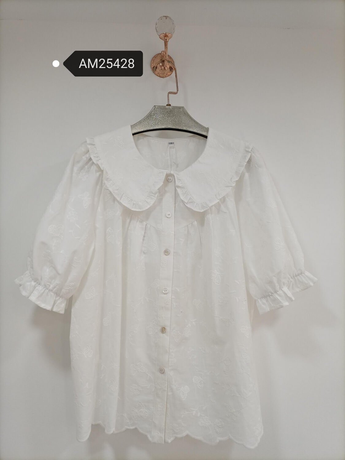 am25428 Embroidered Ruffled Collar Blouse | MX Craft Studio