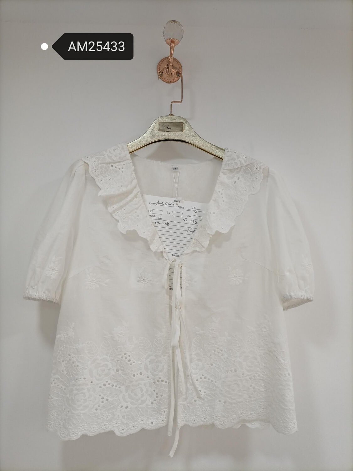 am25433 Tie-Front Broderie Anglaise Blouse | MX Craft Studio