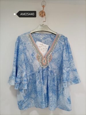 Beaded V-Neck Top – Paisley Print | MX Craft Studio