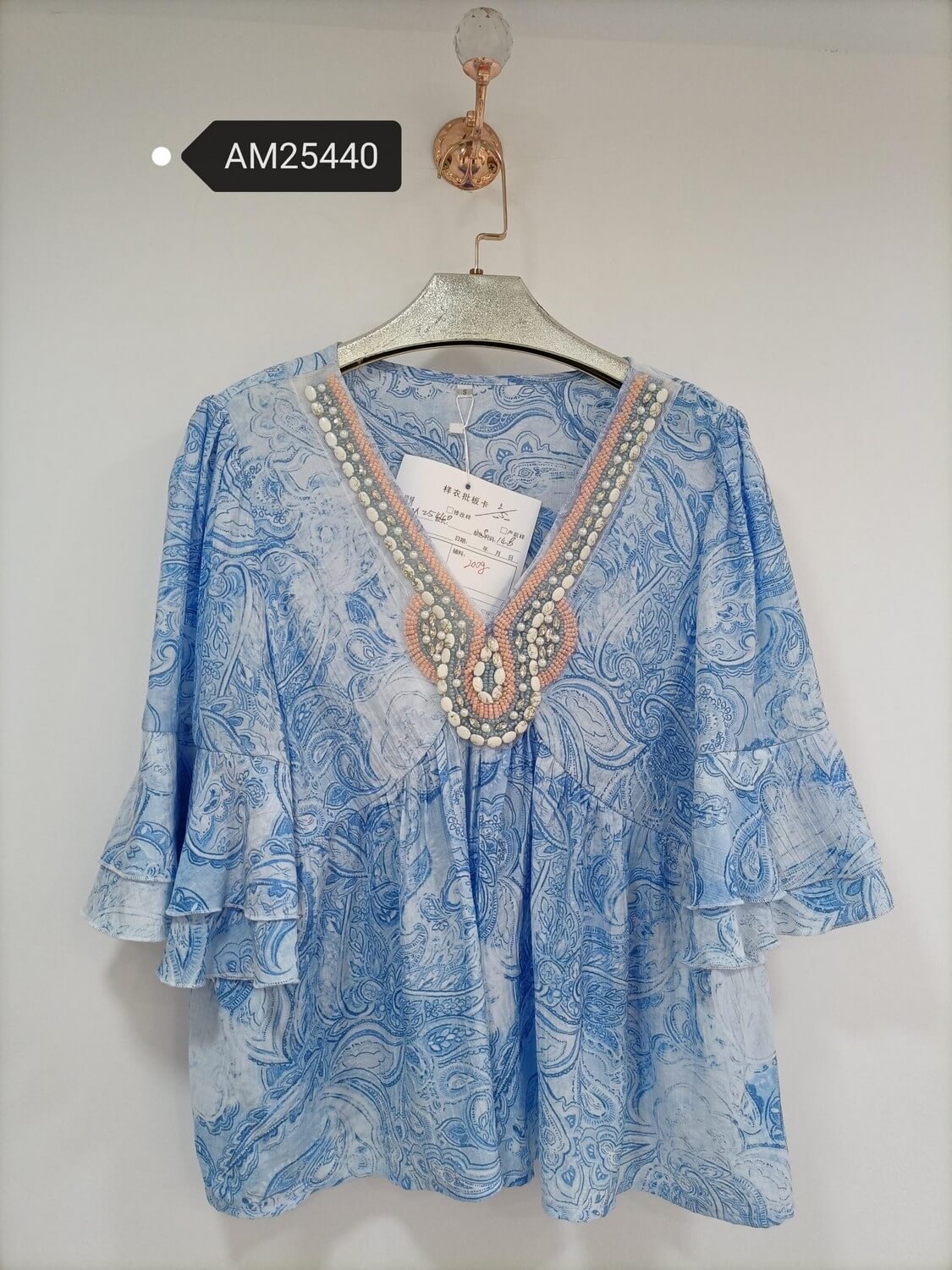 am25440 Beaded V-Neck Top – Paisley Print | MX Craft Studio