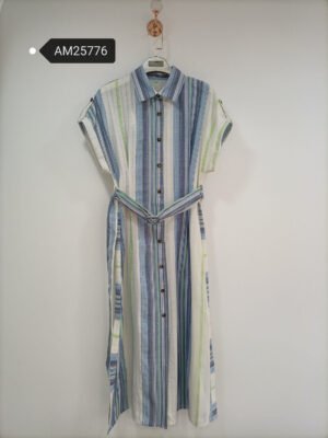Striped Cotton Shirt Dress – Button-down construction | XM Fashion Mfg