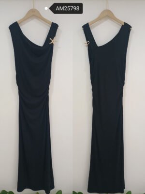 Ruched Asymmetric Maxi Dress – Gold starfish hardware | XM Fashion Mfg