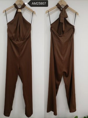 Halter Neck Wide Jumpsuit – Gold clasp detail | XM Fashion Mfg