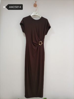 Gathered Hardware Midi Dress – Asymmetric side gathering | XM Fashion Mfg