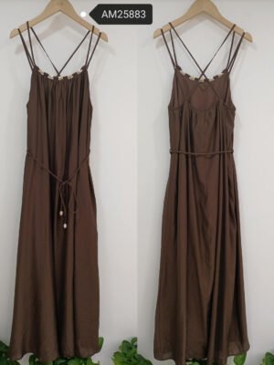 Shell Trim Cross Back Dress – Natural shell trim | XM Fashion Mfg