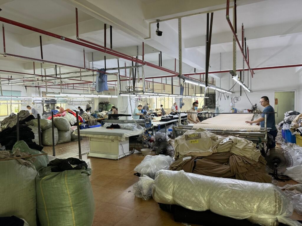 Cut fabric pieces ready for production at XM Fashion Mfg Guangzhou factory