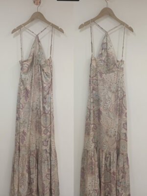 Halter Neck Paisley Maxi Dress – Silk Blend Open Back | XM Fashion Mfg