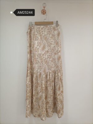 Ruffled Floral Wrap Maxi Skirt – Lavender Paisley Silk Blend | XM Fashion Mfg | Ruffled Floral Wrap Maxi Skirt – Cream Floral Paisley Silk Blend | XM Fashion Mfg