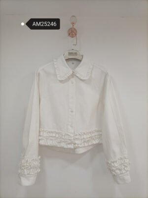 Ruffled Crop Cotton Shirt – Peter Pan Collar Ruffle Hem | XM Fashion Mfg