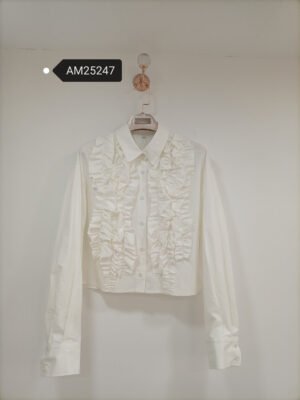 Ruffled Front Crop Cotton Blouse – Tuxedo Style Ruffle | XM Fashion Mfg
