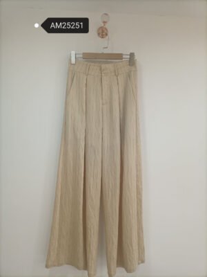 Wide-Leg Striped Linen Trousers – Beige Pinstripe Tailored Pleats | XM Fashion Mfg