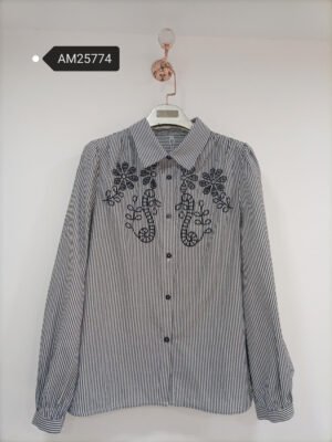 Embroidered Striped Cotton Shirt – Navy Chest Embroidery | XM Fashion Mfg