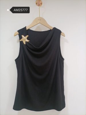 Draped Cowl Neck Sleeveless Top – Black Starfish Brooch | XM Fashion Mfg