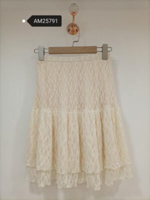 Ruffled Lace Off-The-Shoulder Top – Cream Lace | XM Fashion Mfg | Ruffled Lace Tiered Skirt – Cream Lace | XM Fashion Mfg