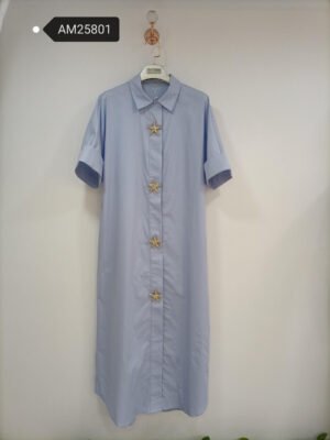 Starfish Embellished Shirt Dress – Sky Blue Cotton Poplin | XM Fashion Mfg