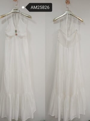 Tiered Halter Maxi Dress – White Woven Cotton | XM Fashion Mfg