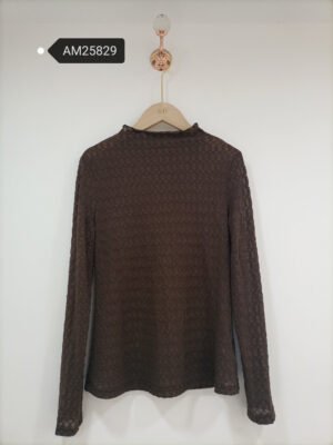 Mock Neck Lace Top – Brown Sheer Long Sleeve Lace | XM Fashion Mfg