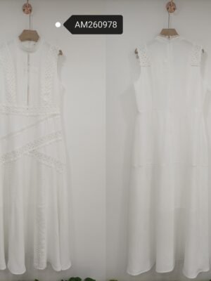 Asymmetric Diagonal Eyelet Lace Panels Across The Skirt Dress in white, front view - SKU AM260978