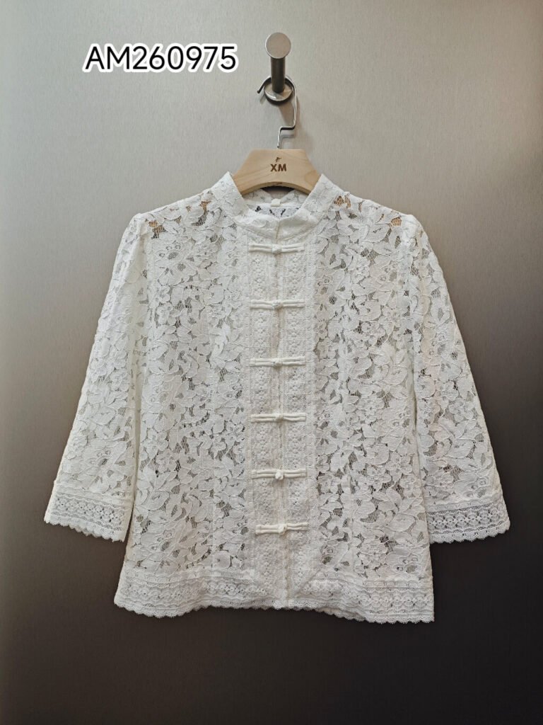 Chinese Frog Button Closures Blouse in white, front view - SKU AM260975