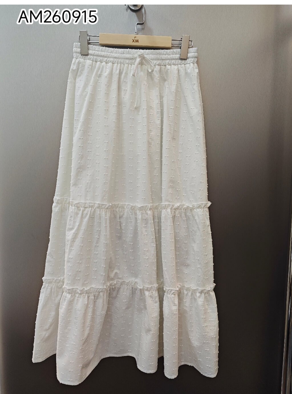 Swiss Dot Crop Top and Maxi Skirt Set in white, Smocked crop top with tiered maxi skirt detail - SKU AM260915
