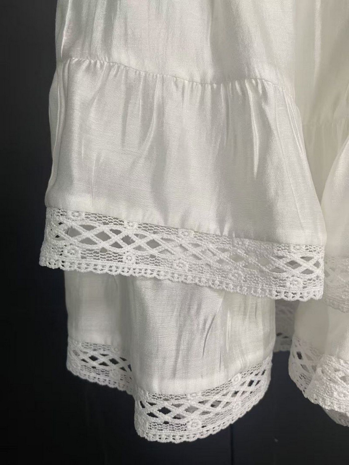 Tiered Lace-Trimmed Hems Skirt in white, detail view 2 - SKU AM260938