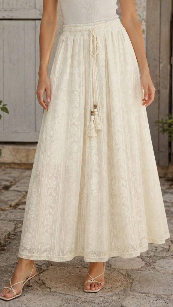 Ivory Openwork Wide-Leg Pants in ivory. Clean back view showing construction, closure, and reverse details. B2B wholesale Pants & Bottoms SKU: AM25453.